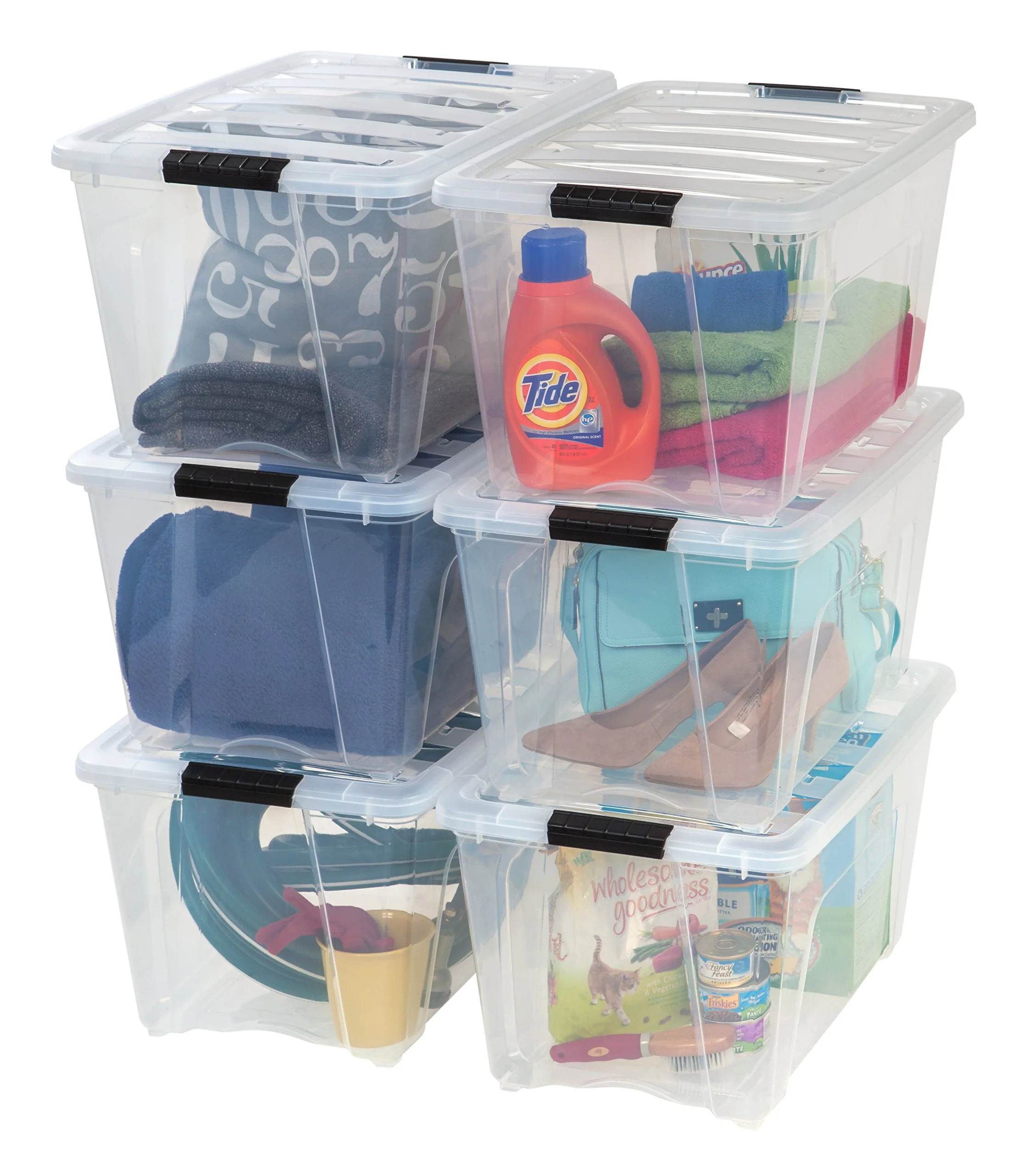 IRIS 6-Pack 54 Qt Stackable Clear Plastic Storage Bins with Lids, USA-Made, BPA-Free