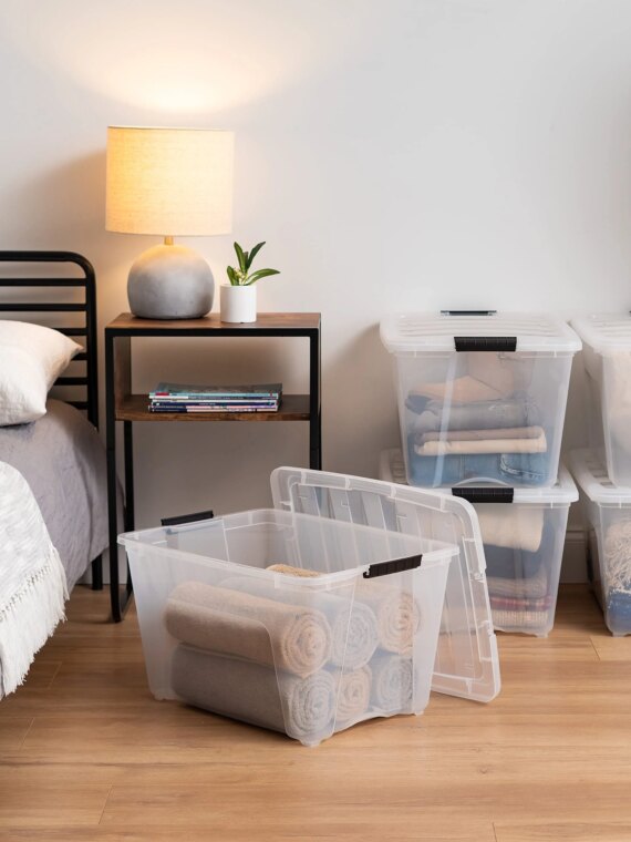 IRIS 6-Pack 54 Qt Stackable Clear Plastic Storage Bins with Lids, USA-Made, BPA-Free