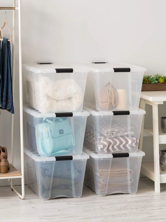 IRIS 6-Pack 54 Qt Stackable Clear Plastic Storage Bins with Lids, USA-Made, BPA-Free