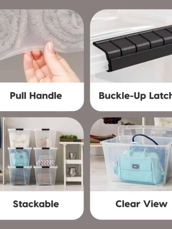 IRIS 6-Pack 54 Qt Stackable Clear Plastic Storage Bins with Lids, USA-Made, BPA-Free