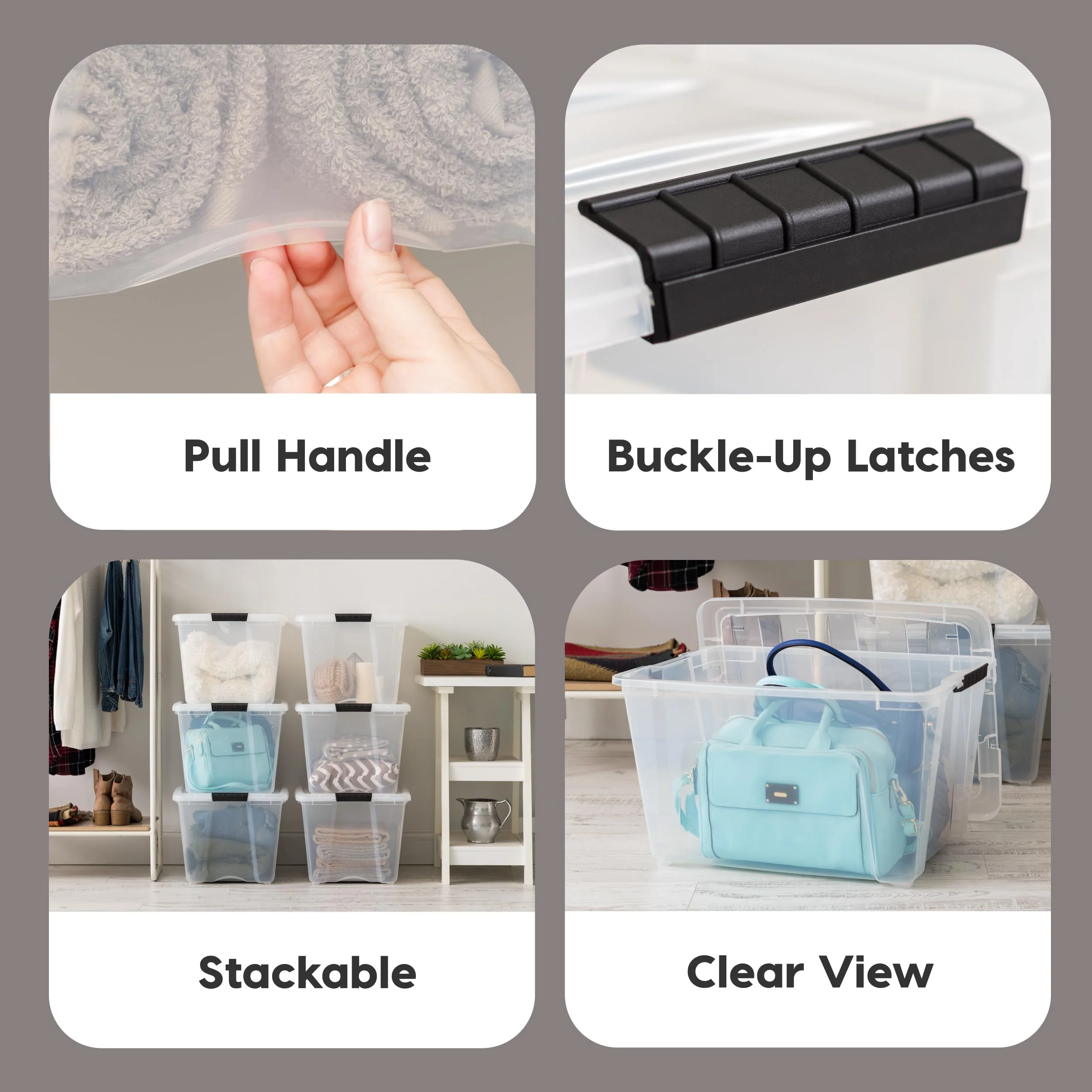 IRIS 6-Pack 54 Qt Stackable Clear Plastic Storage Bins with Lids, USA-Made, BPA-Free