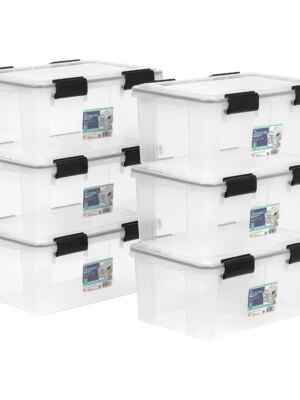 IRIS USA WeatherPro 19 Qt Storage Bins 6 Pack with Lids, Weatherproof Seal, Stackable, BPA-Free