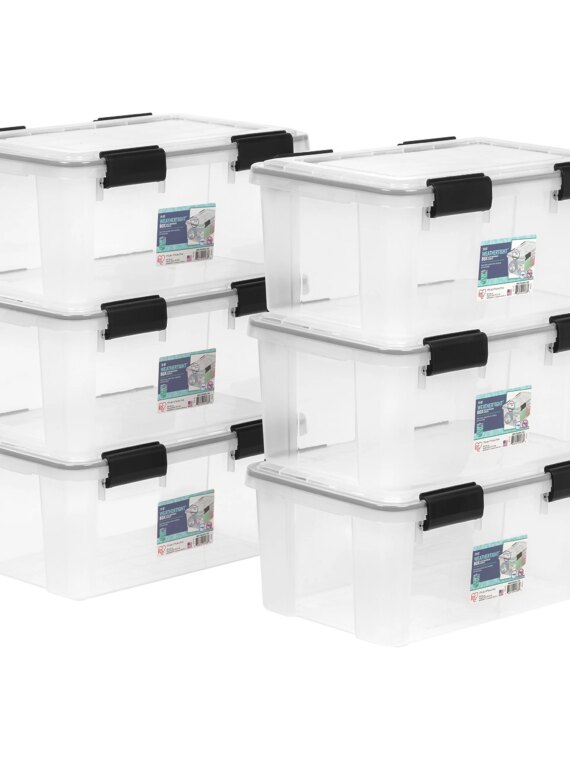 IRIS USA WeatherPro 19 Qt Storage Bins 6 Pack with Lids, Weatherproof Seal, Stackable, BPA-Free