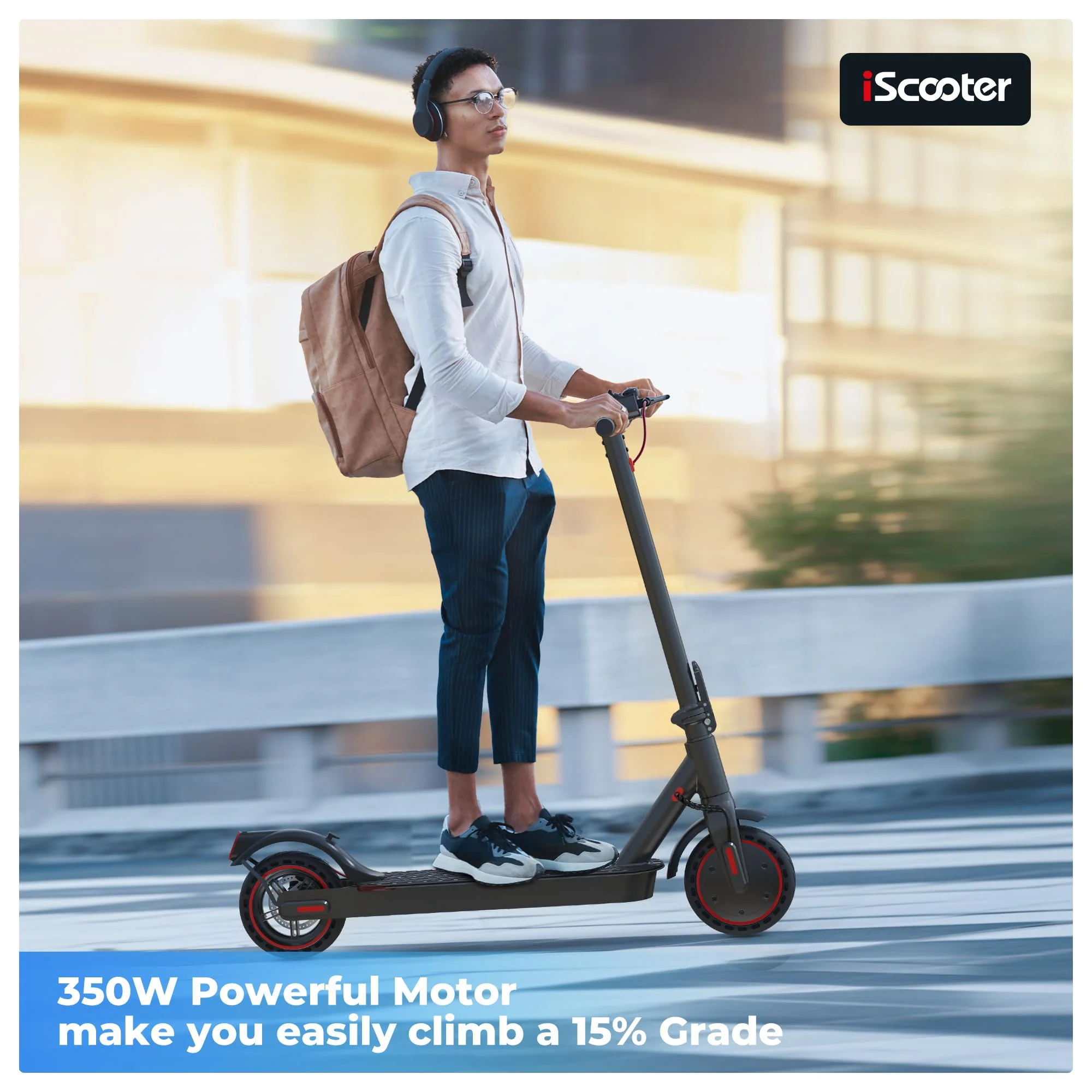 iScooter Foldable Electric Commuter Scooter, 350W Motor, 19mph, 18-Mile Range, Bluetooth App, UL2272 Certified