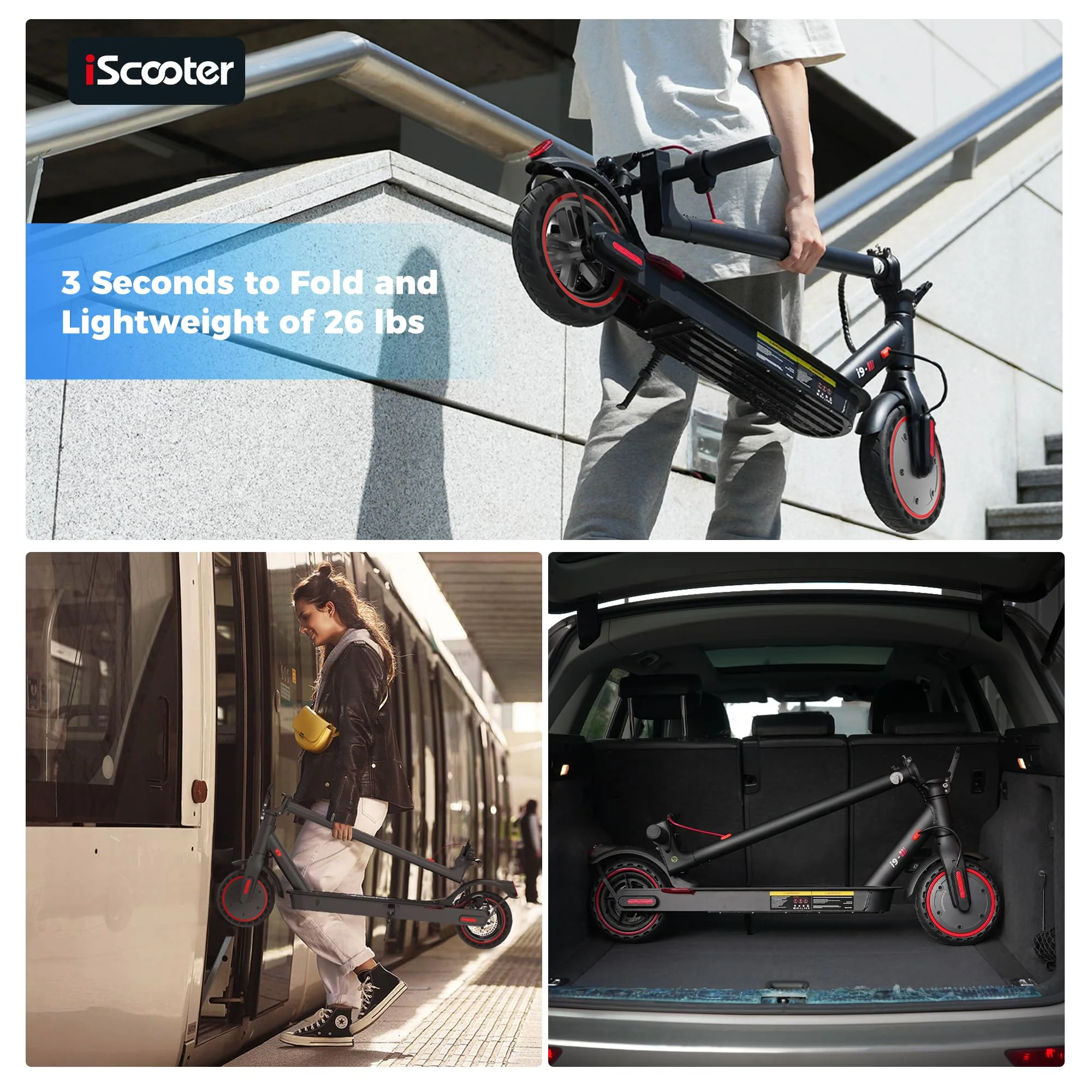 iScooter Foldable Electric Commuter Scooter, 350W Motor, 19mph, 18-Mile Range, Bluetooth App, UL2272 Certified