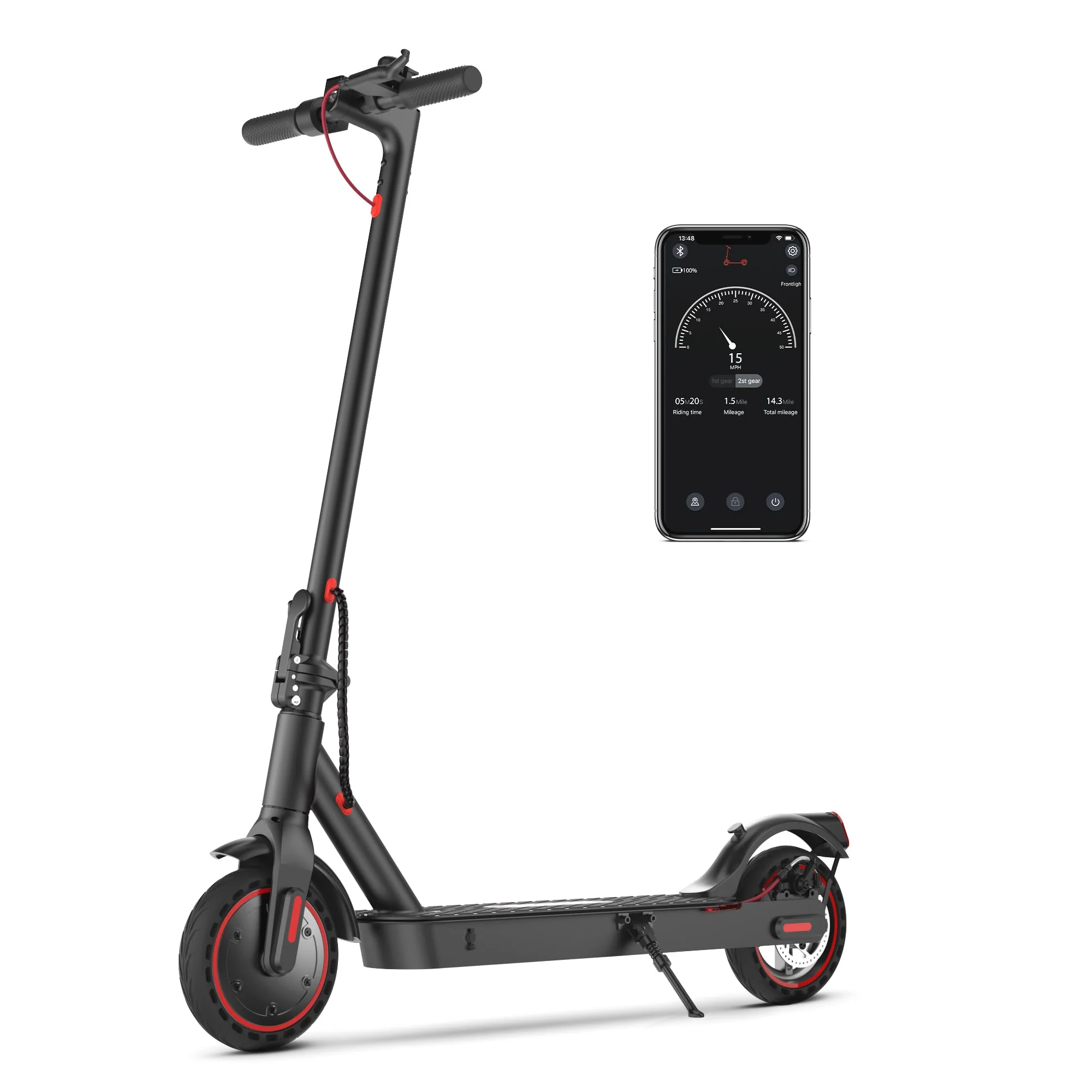 iScooter Foldable Electric Commuter Scooter, 350W Motor, 19mph, 18-Mile Range, Bluetooth App, UL2272 Certified