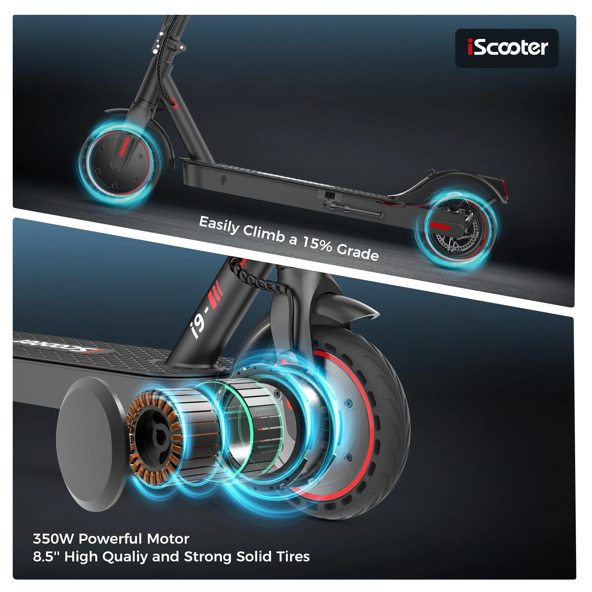 iScooter Foldable Electric Commuter Scooter, 350W Motor, 19mph, 18-Mile Range, Bluetooth App, UL2272 Certified