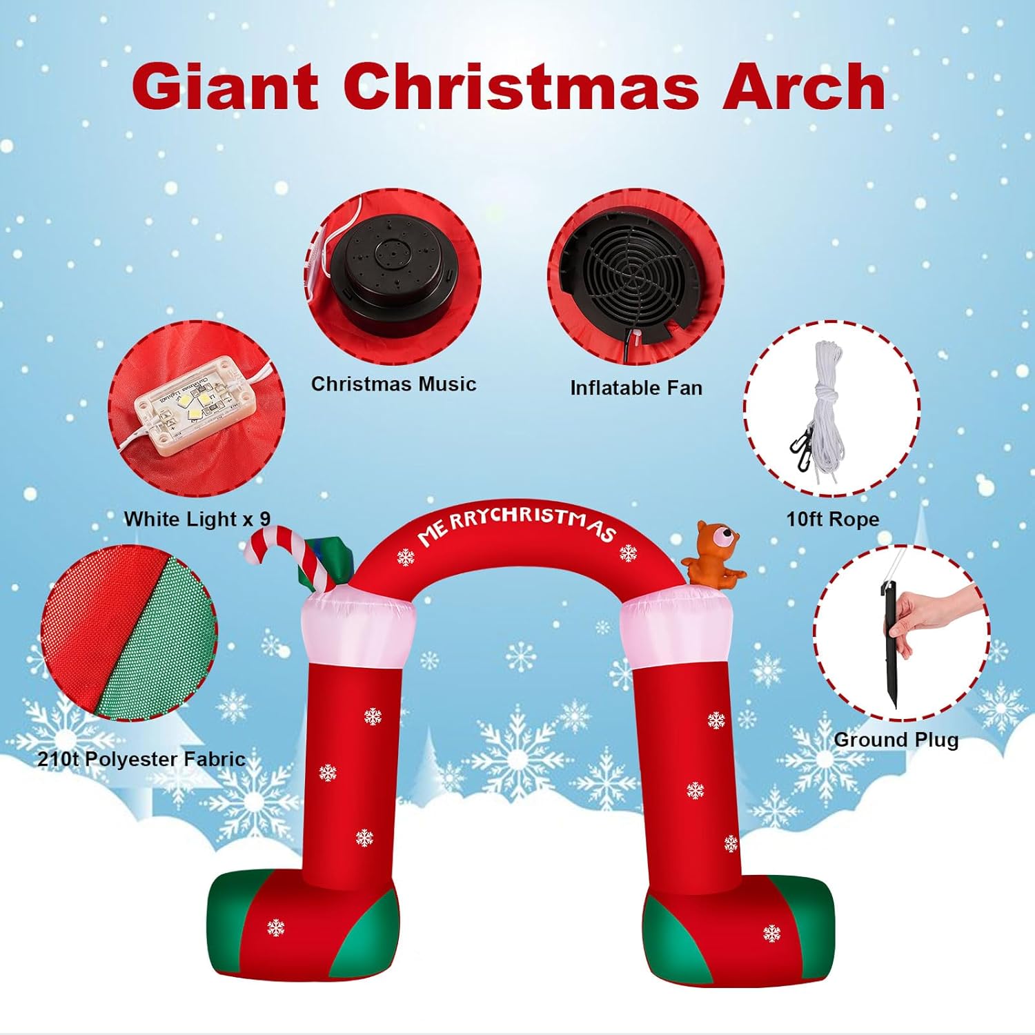 ITEFDTUTNE 12FT Christmas Inflatable Archway, Green, Waterproof Polyester, Outdoor Holiday Decoration with LED Lights