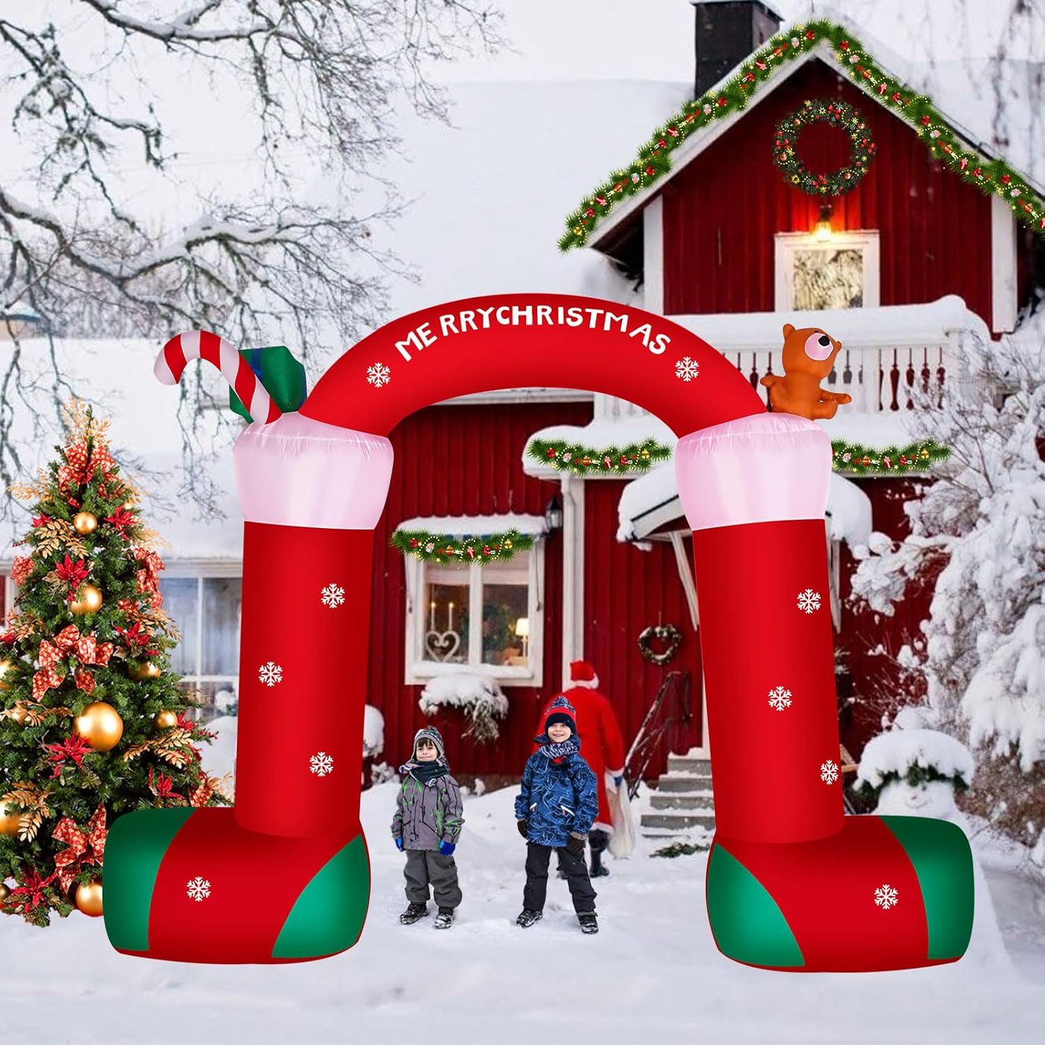 ITEFDTUTNE 12FT Christmas Inflatable Archway, Green, Waterproof Polyester, Outdoor Holiday Decoration with LED Lights