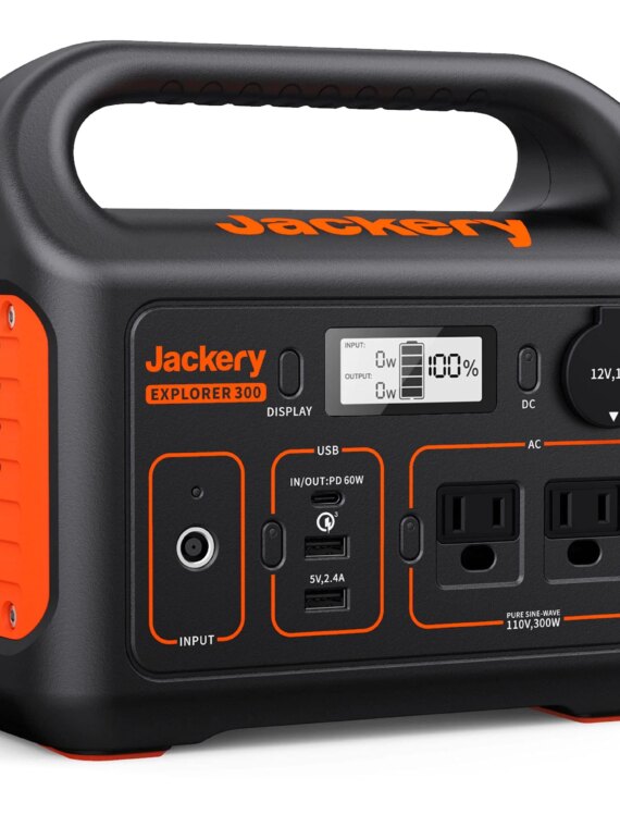 Jackery Explorer 300 Portable Power Station, 293Wh, Fast Recharge, 2 AC Outlets, 60W USB-C, Solar Compatible