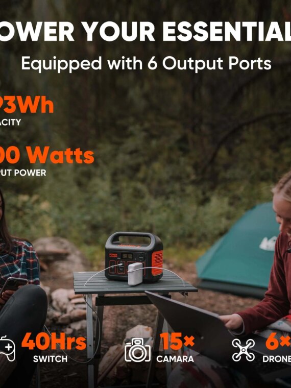 Jackery Explorer 300 Portable Power Station, 293Wh, Fast Recharge, 2 AC Outlets, 60W USB-C, Solar Compatible