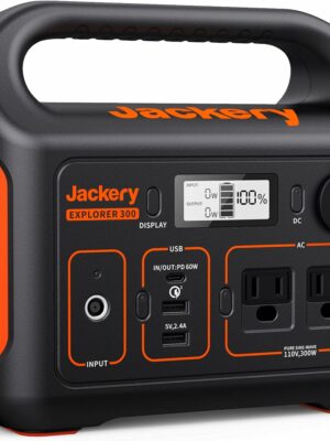 Jackery Explorer 300 Portable Power Station, 293Wh Lithium Battery, 300W Output, Dual AC Outlets, USB-C Fast Charging, Solar-Compatible