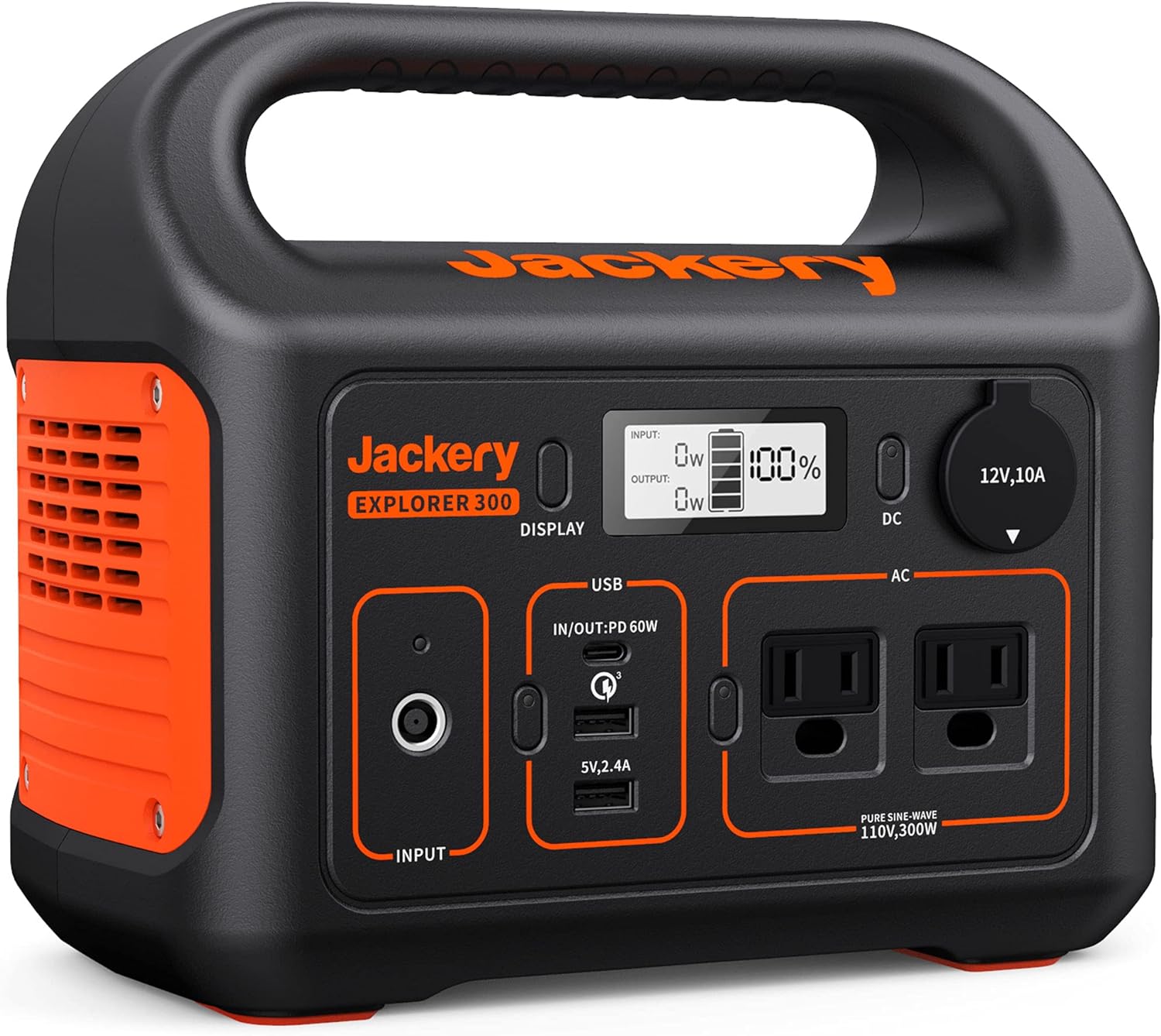 Jackery Explorer 300 Portable Power Station, 293Wh Lithium Battery, 300W Output, Dual AC Outlets, USB-C Fast Charging, Solar-Compatible