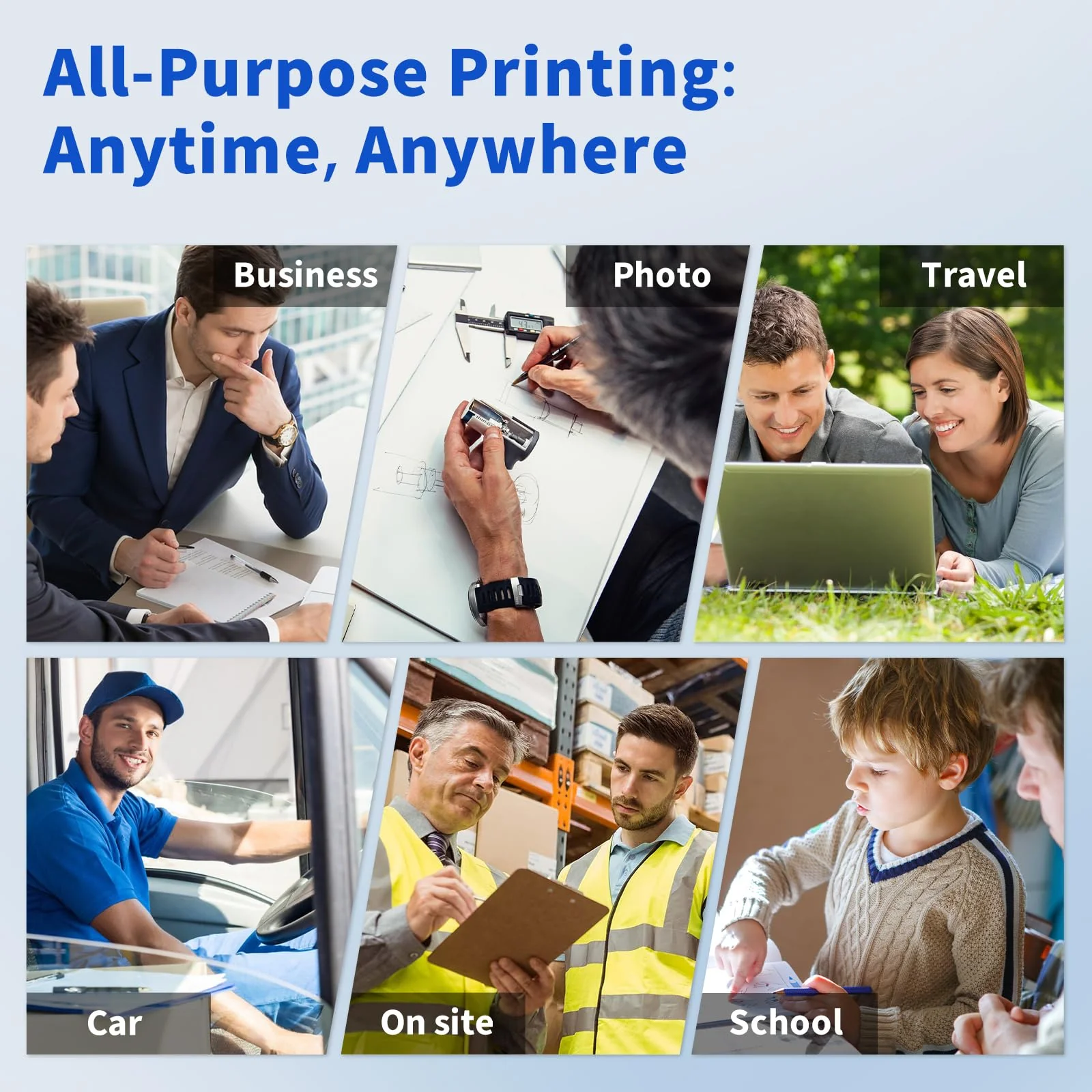 JADENS Portable Bluetooth Thermal Printer, Wireless, Ink-Free, Long Battery, Adjustable Sizes, Travel-Friendly