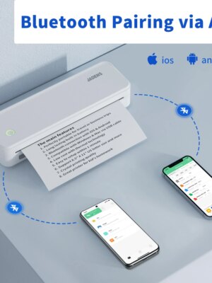 JADENS Portable Bluetooth Thermal Printer, Wireless, Ink-Free, Long Battery, Adjustable Sizes, Travel-Friendly