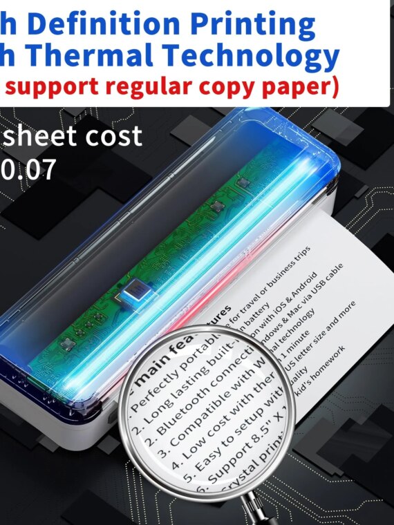 JADENS Portable Bluetooth Thermal Printer, Wireless, Ink-Free, Long Battery, Adjustable Sizes, Travel-Friendly