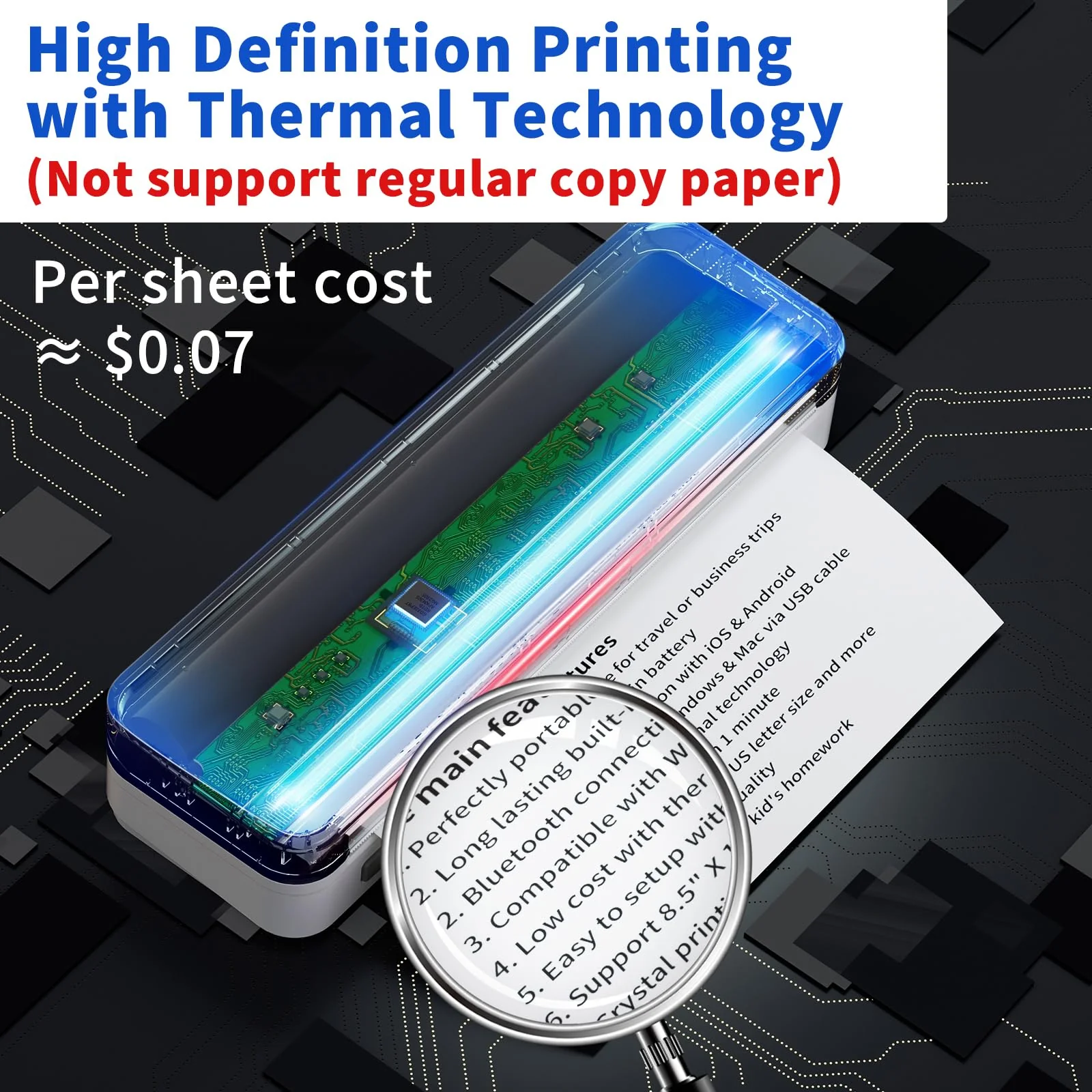 JADENS Portable Bluetooth Thermal Printer, Wireless, Ink-Free, Long Battery, Adjustable Sizes, Travel-Friendly