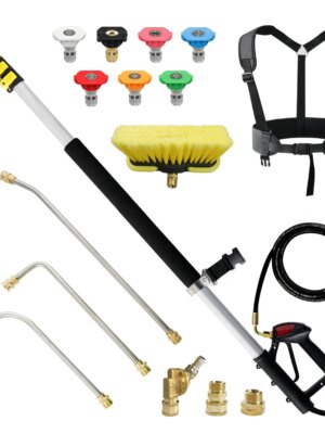 JANZ 24 FT Pressure Washer Telescoping Wand, Adjustable Aluminum Extension with 7 Nozzles, 4000 PSI Compatible