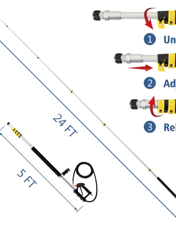 JANZ 24 FT Pressure Washer Telescoping Wand, Adjustable Aluminum Extension with 7 Nozzles, 4000 PSI Compatible