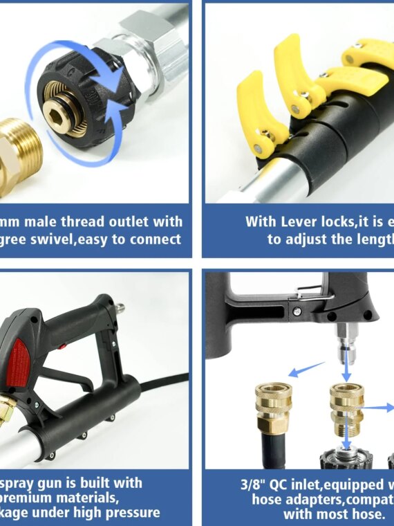 JANZ 24 FT Pressure Washer Telescoping Wand, Adjustable Aluminum Extension with 7 Nozzles, 4000 PSI Compatible