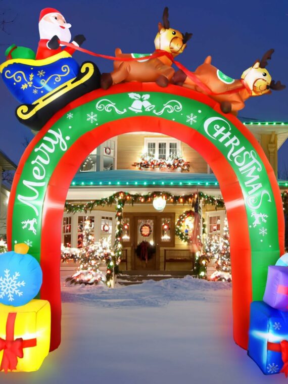 JETEHO 10 FT Christmas Inflatable Archway with Santa & Reindeers, LED Lights, Outdoor Holiday Yard Decoration