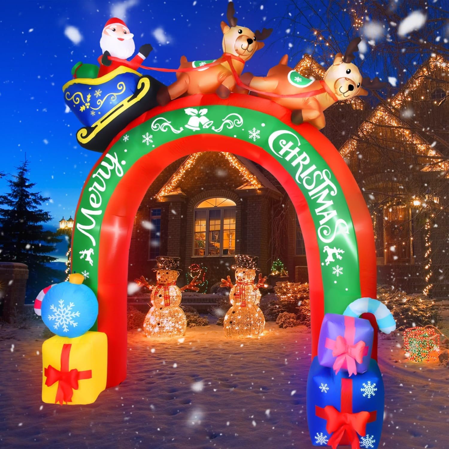 JETEHO 10 FT Christmas Inflatable Archway with Santa & Reindeers, LED Lights, Outdoor Holiday Yard Decoration