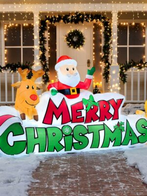 Joiedomi 9.5 FT Christmas Inflatable with Santa & Reindeer, LED Lit Outdoor Holiday Decoration