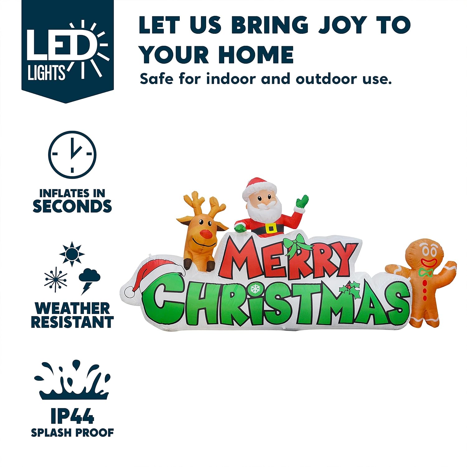 Joiedomi 9.5 FT Christmas Inflatable with Santa & Reindeer, LED Lit Outdoor Holiday Decoration