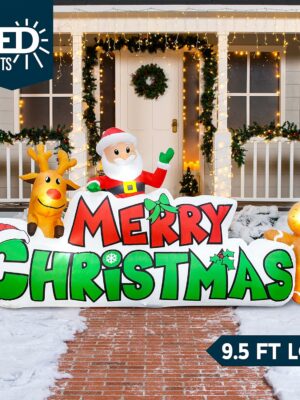 Joiedomi 9.5 FT Christmas Inflatable with Santa & Reindeer, LED Lit Outdoor Holiday Decoration
