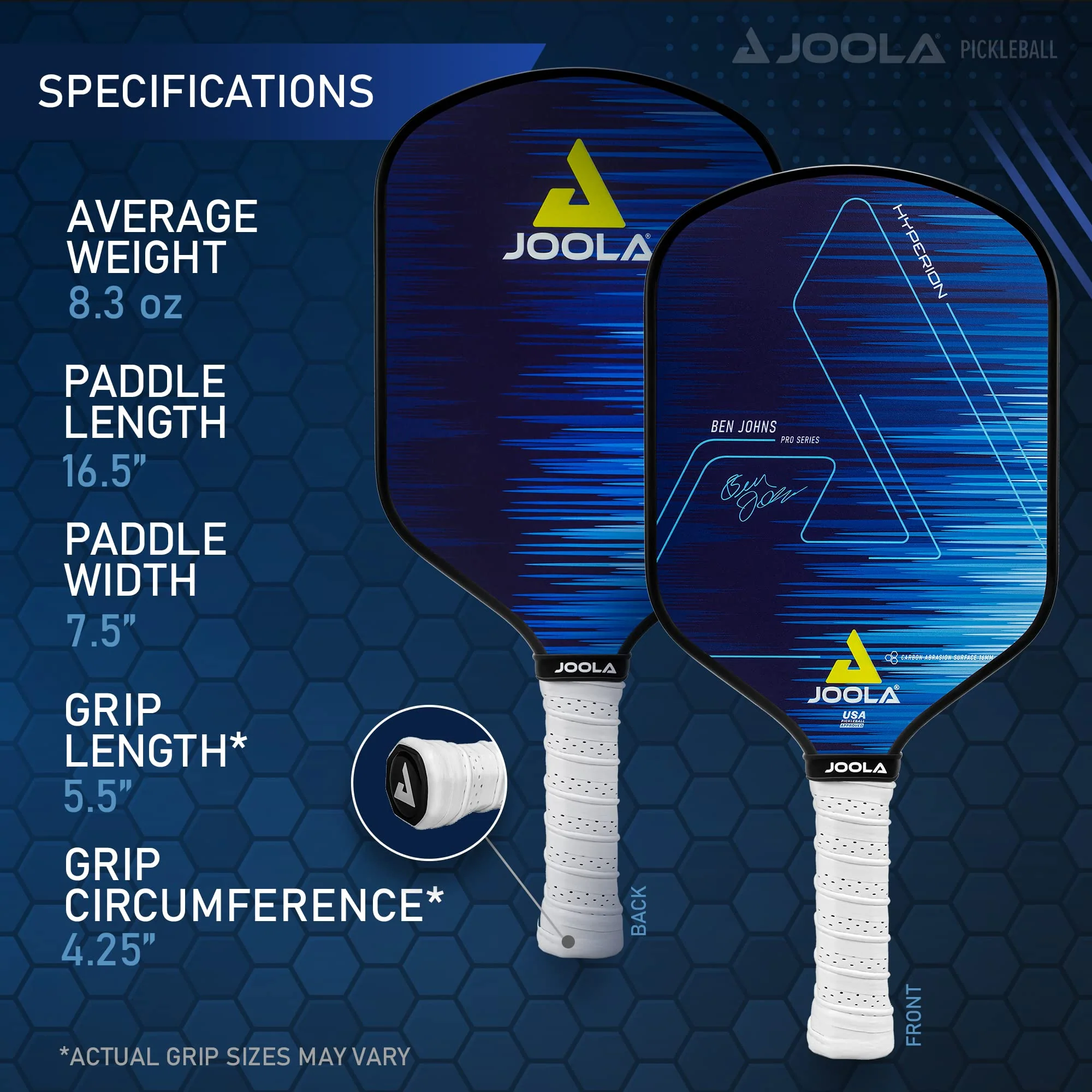 JOOLA Ben Johns Hyperion Hybrid Pickleball Paddle, CAS Surface, 16mm Core, Anti-Slip Grip