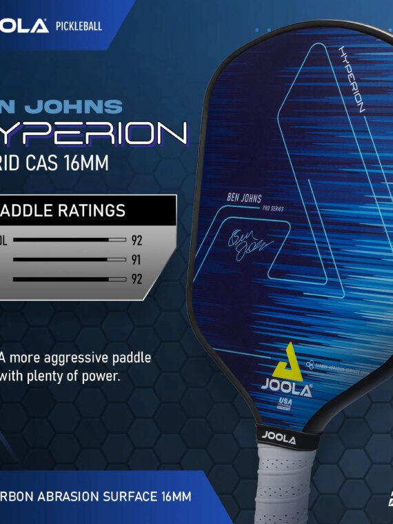 JOOLA Ben Johns Hyperion Hybrid Pickleball Paddle, CAS Surface, 16mm Core, Anti-Slip Grip