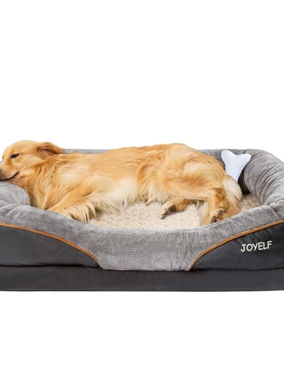 JOYELF X-Large Memory Foam Dog Bed with Removable Cover, Non-Slip Base, Bolsters & Bonus Toy for Large Dogs