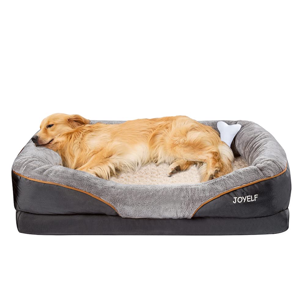 JOYELF X-Large Memory Foam Dog Bed with Removable Cover, Non-Slip Base, Bolsters & Bonus Toy for Large Dogs