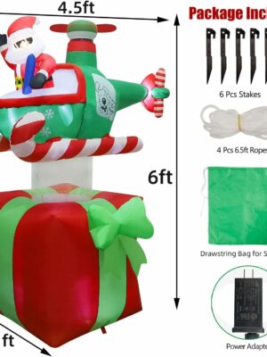 Juegoal 6FT Christmas Inflatable Santa with Helicopter, Lighted Outdoor Decoration for Lawn and Garden
