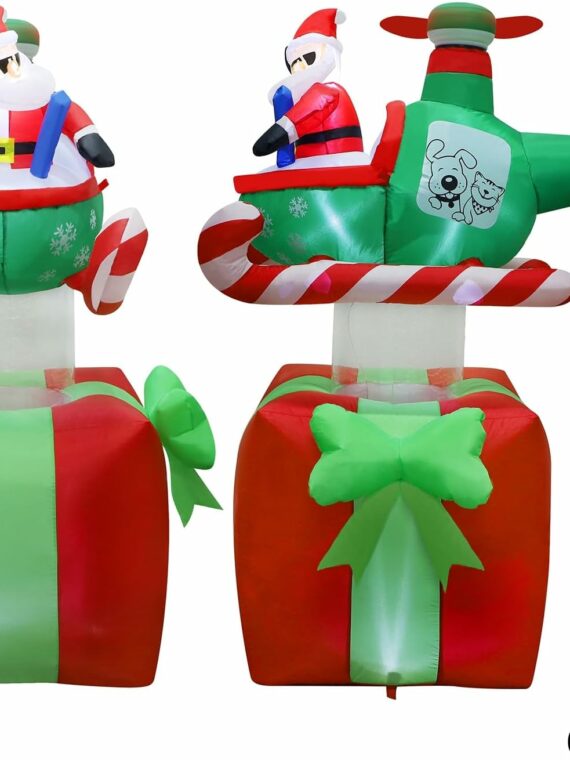 Juegoal 6FT Christmas Inflatable Santa with Helicopter, Lighted Outdoor Decoration for Lawn and Garden