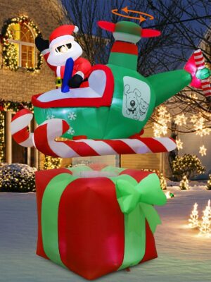 Juegoal 6FT Christmas Inflatable Santa with Helicopter, Lighted Outdoor Decoration for Lawn and Garden