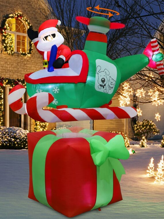 Juegoal 6FT Christmas Inflatable Santa with Helicopter, Lighted Outdoor Decoration for Lawn and Garden