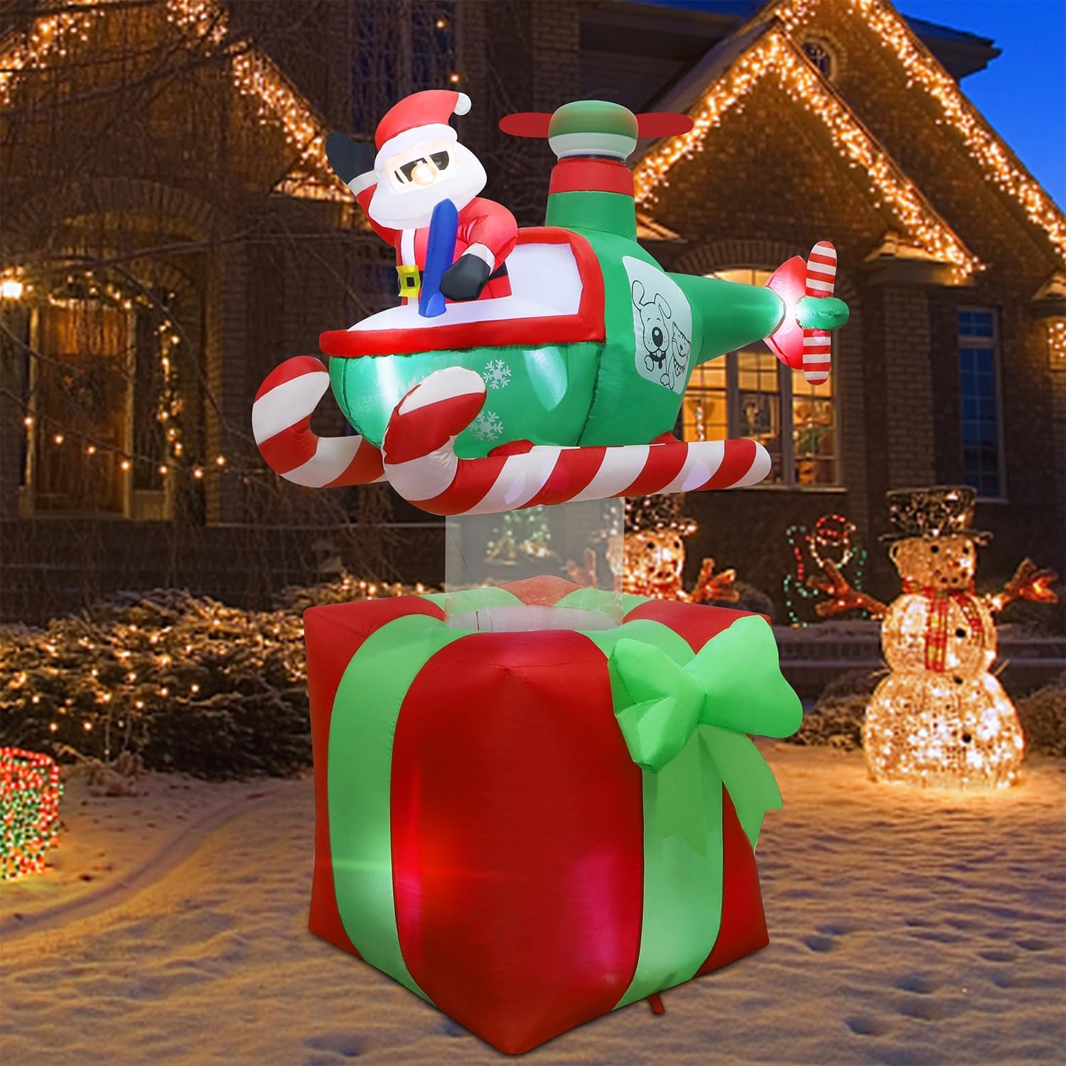 Juegoal 6FT Christmas Inflatable Santa with Helicopter, Lighted Outdoor Decoration for Lawn and Garden