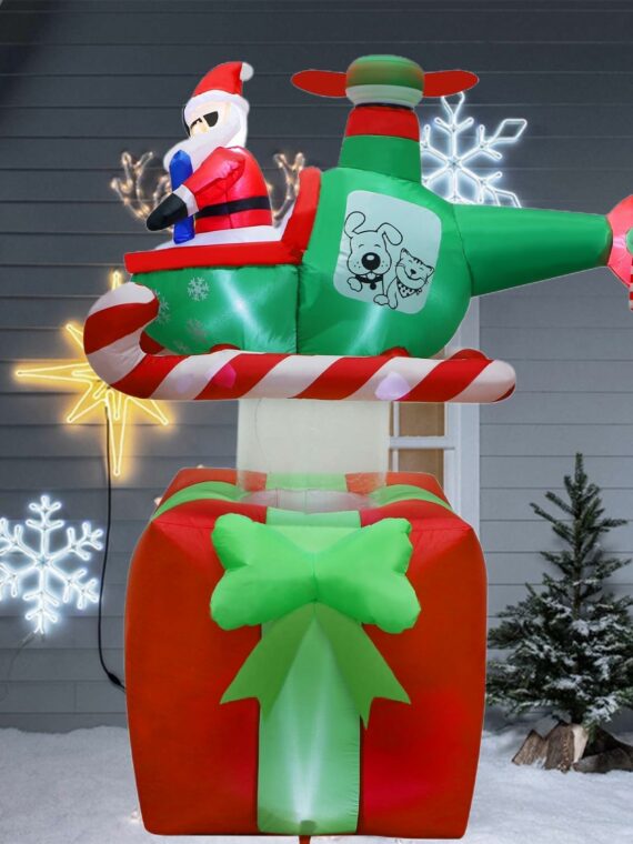 Juegoal 6FT Christmas Inflatable Santa with Helicopter, Lighted Outdoor Decoration for Lawn and Garden