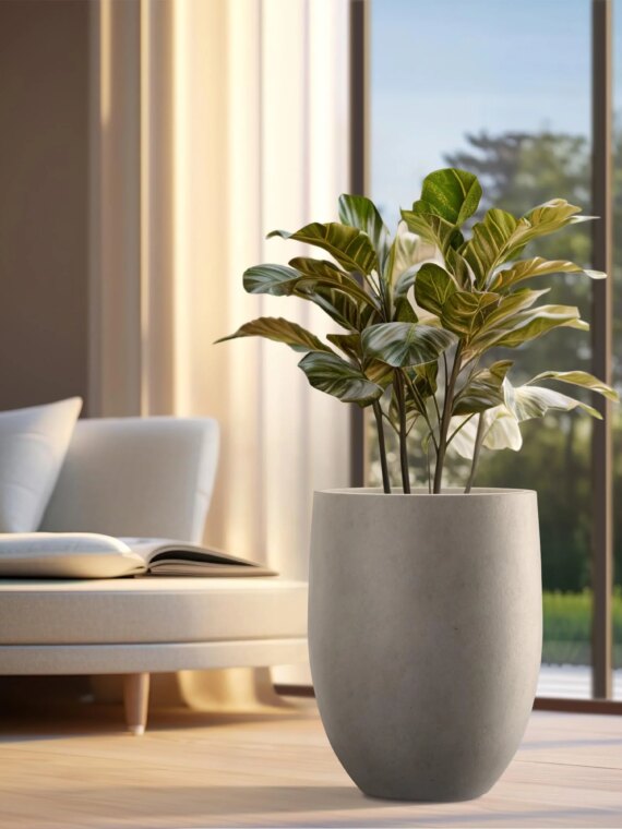 Kante 21.7" Weathered Concrete Tall Planter - Durable, Modern Design with Drainage for Indoor/Outdoor Use