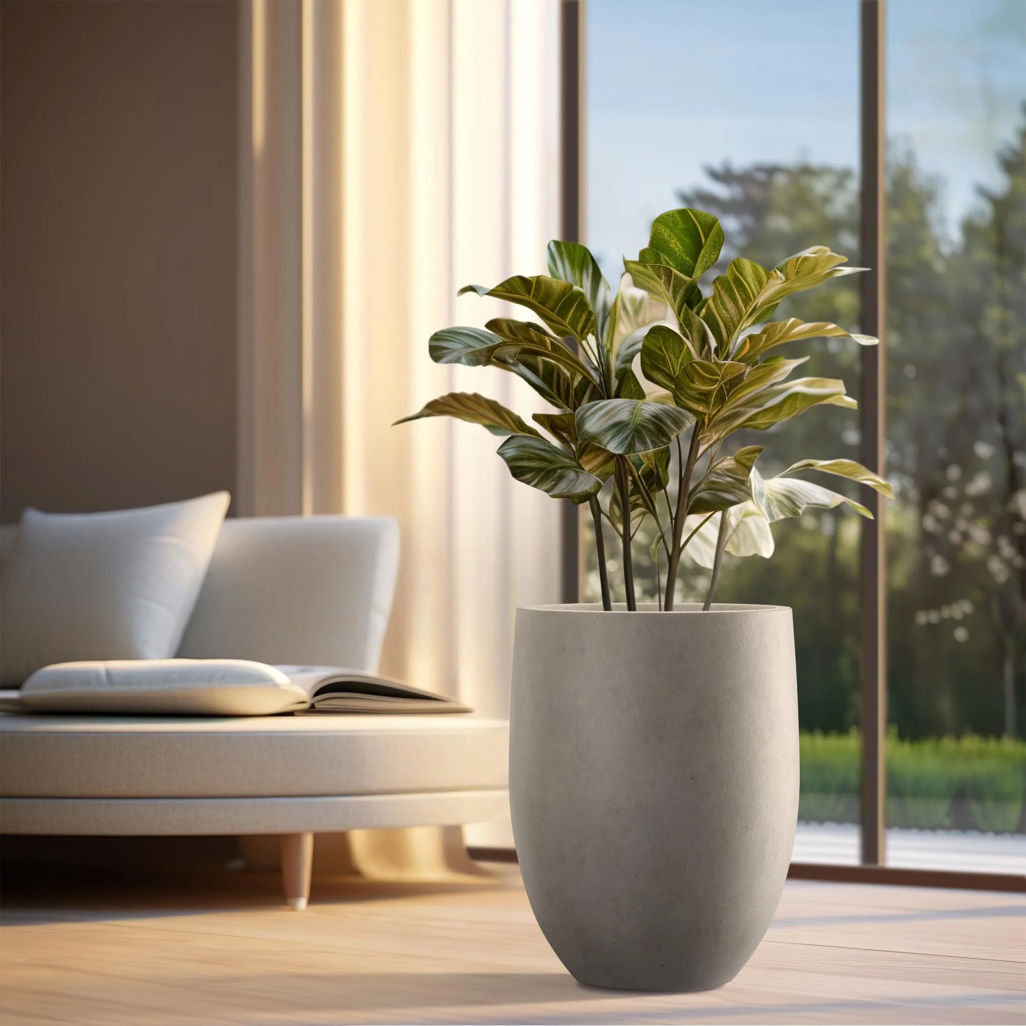 Kante 21.7" Weathered Concrete Tall Planter - Durable, Modern Design with Drainage for Indoor/Outdoor Use