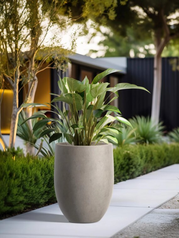 Kante 21.7" Weathered Concrete Tall Planter - Durable, Modern Design with Drainage for Indoor/Outdoor Use