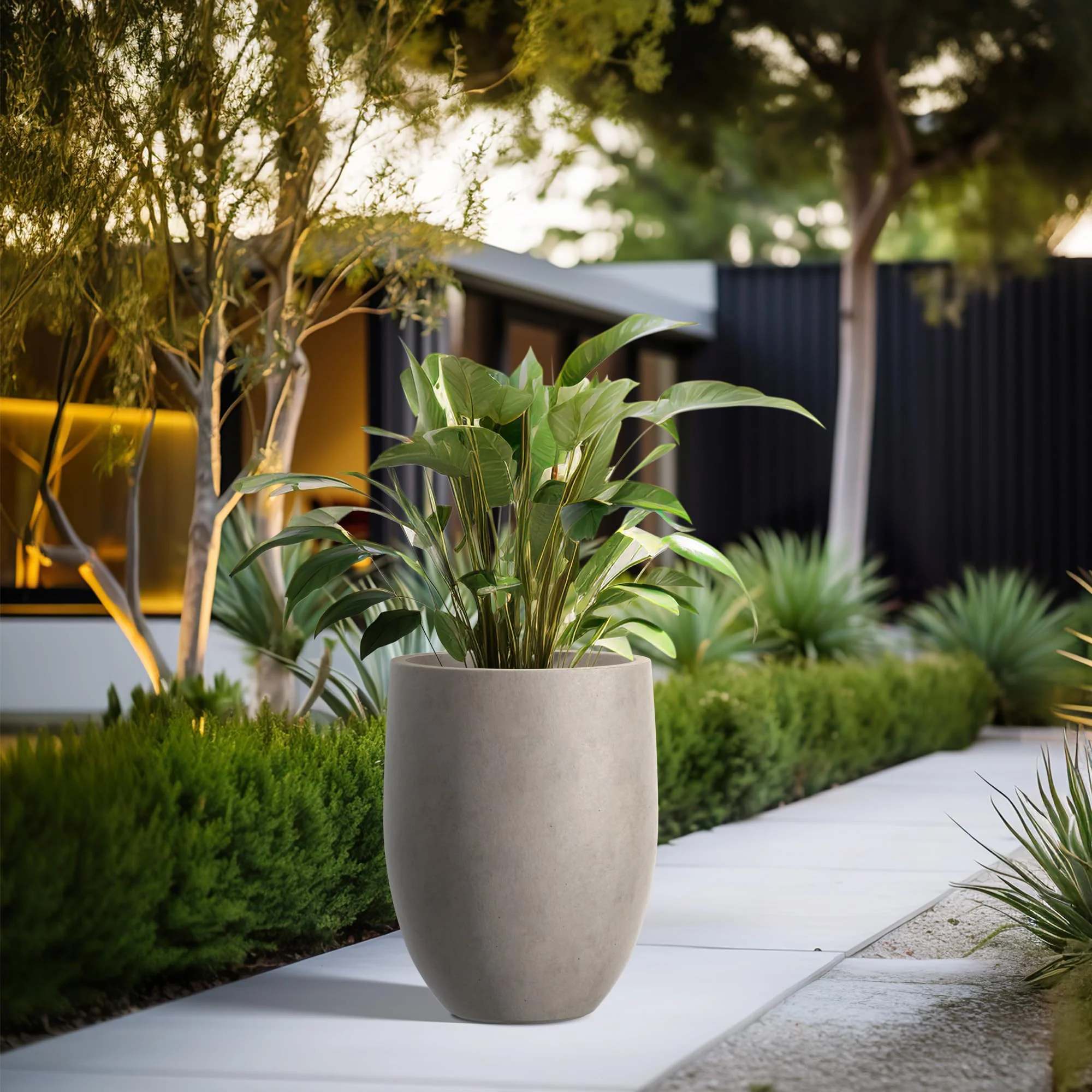 Kante 21.7" Weathered Concrete Tall Planter - Durable, Modern Design with Drainage for Indoor/Outdoor Use
