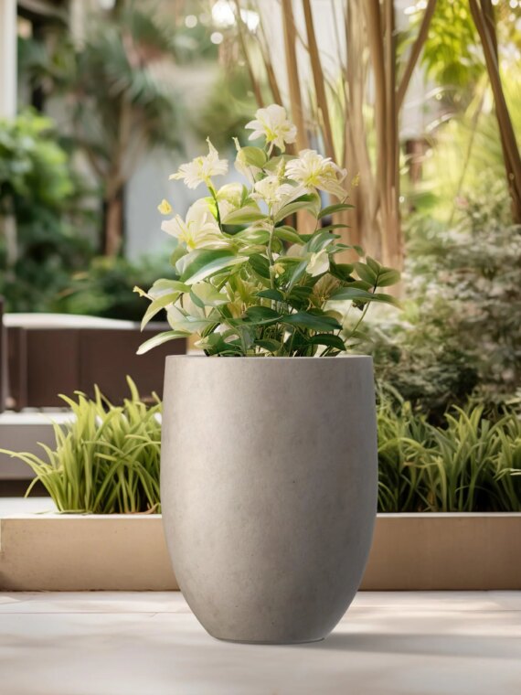 Kante 21.7" Weathered Concrete Tall Planter - Durable, Modern Design with Drainage for Indoor/Outdoor Use