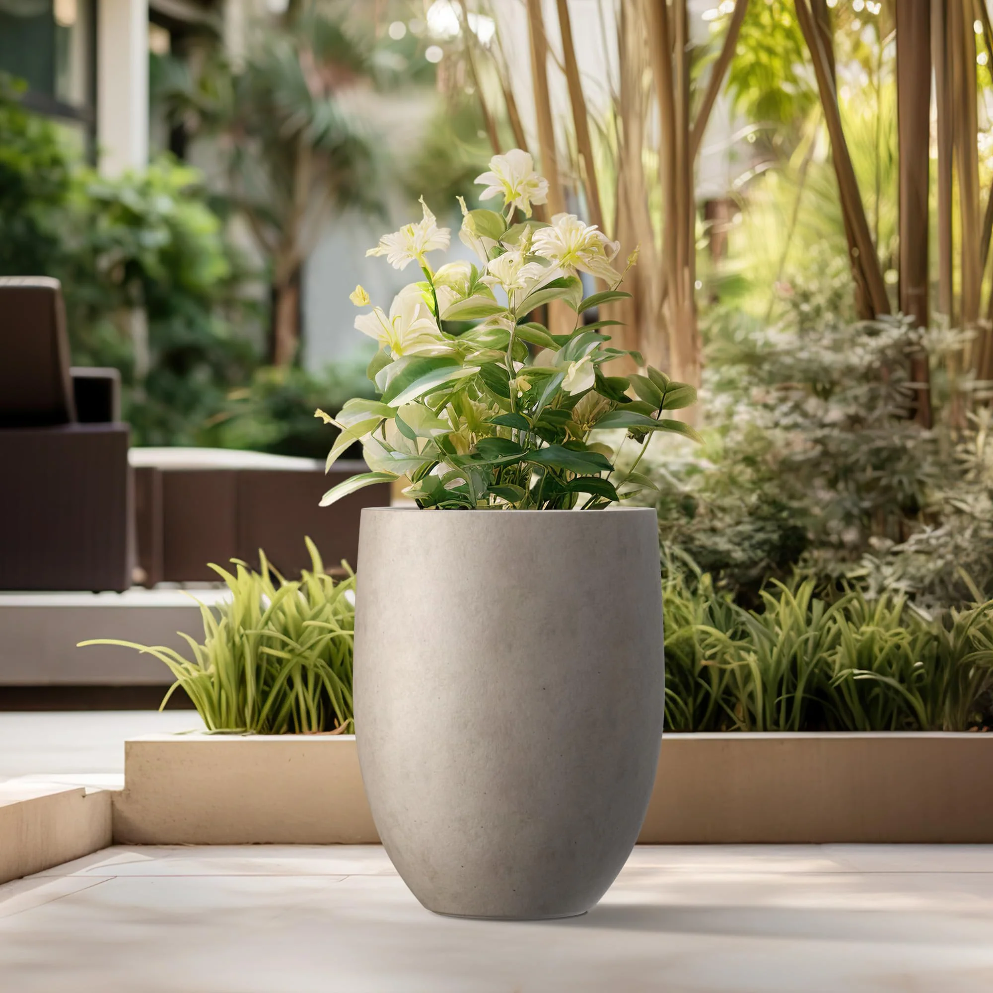 Kante 21.7" Weathered Concrete Tall Planter - Durable, Modern Design with Drainage for Indoor/Outdoor Use