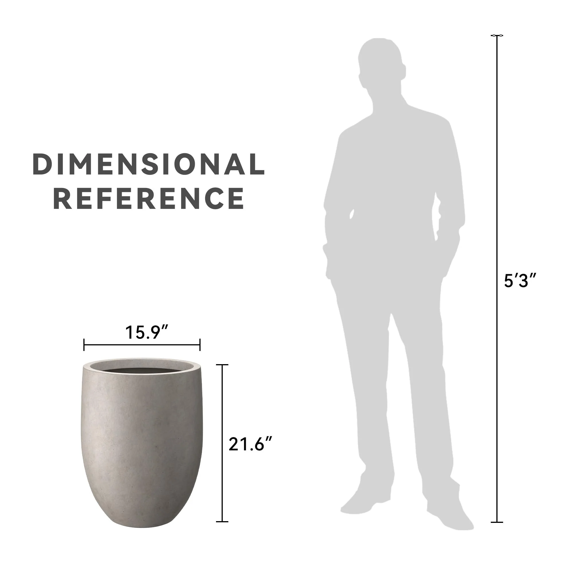 Kante 21.7" Weathered Concrete Tall Planter - Durable, Modern Design with Drainage for Indoor/Outdoor Use