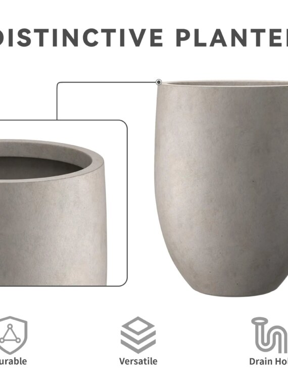 Kante 21.7" Weathered Concrete Tall Planter - Durable, Modern Design with Drainage for Indoor/Outdoor Use