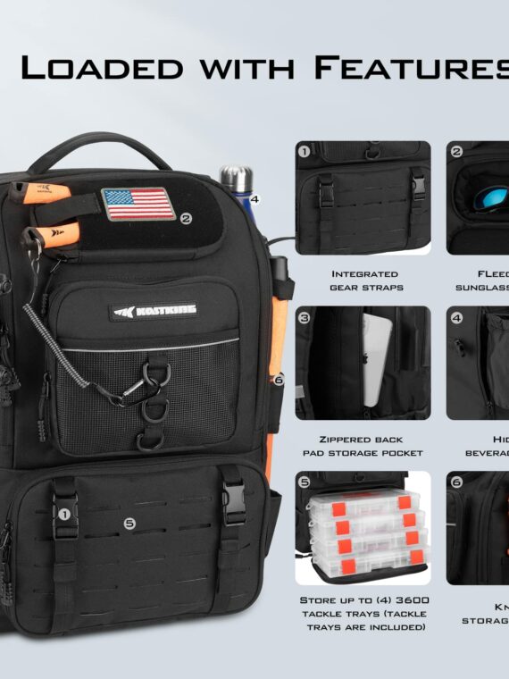 KastKing Karryall Fishing Tackle Backpack, Water-Resistant, 14 Pockets, 40L, with Rod Holders, Ideal for Outdoor Activities