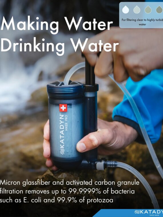 Katadyn Hiker Pro Hand Pump Water Filter - Lightweight, Fast Flow, Easy Clean, 0.2-Micron Filtration for Hiking & Camping