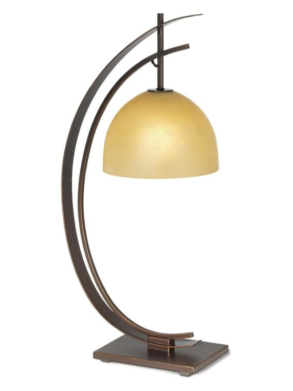 Kathy Ireland Orbit Bronze Curved Table Lamp with Frosted Glass Shade, 75W Compatible, Elegant Asiatic Design